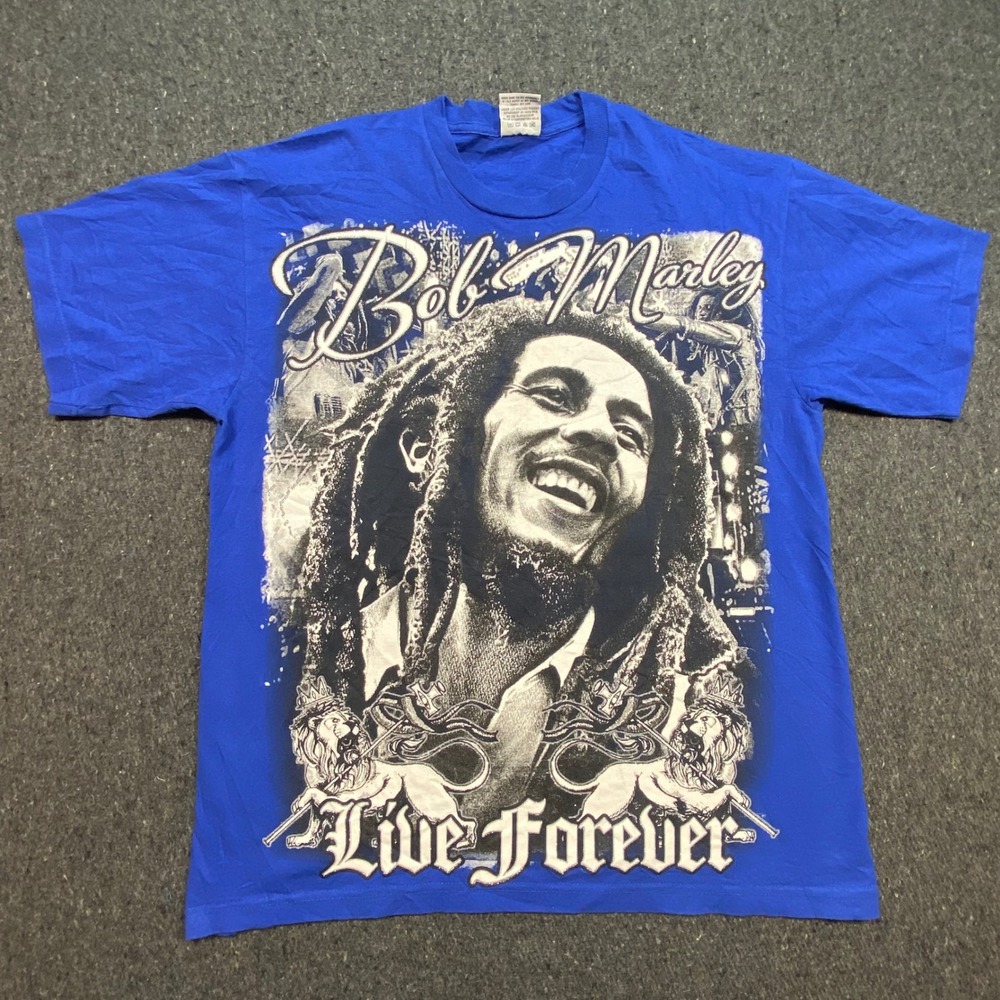 Pro Athletic Bob Marley Shirt Sz XL Mens Blue Reggae Roots Rock Live Forever Tee